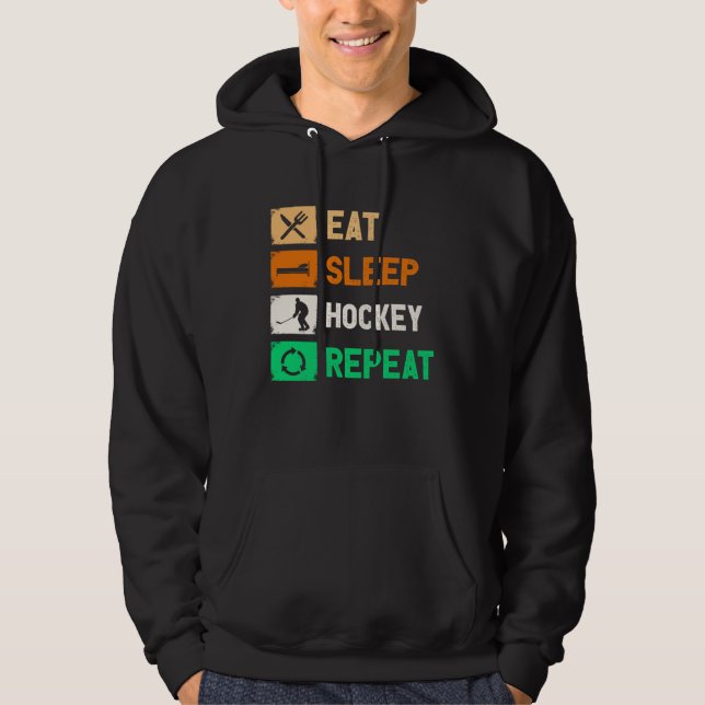 Eat Sleep Hockey Repeat Hockey Funny Ice Hockey ki Hoodie (Front)