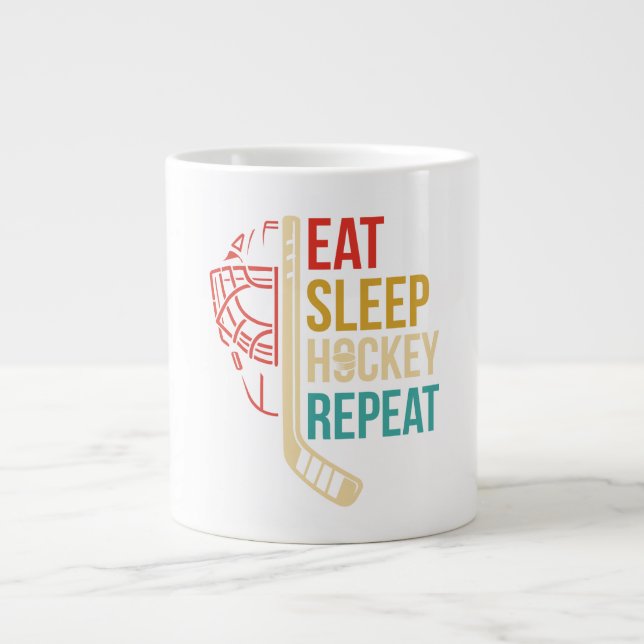 Eat Sleep Hockey Repeat Hockey Large Coffee Mug (Front)