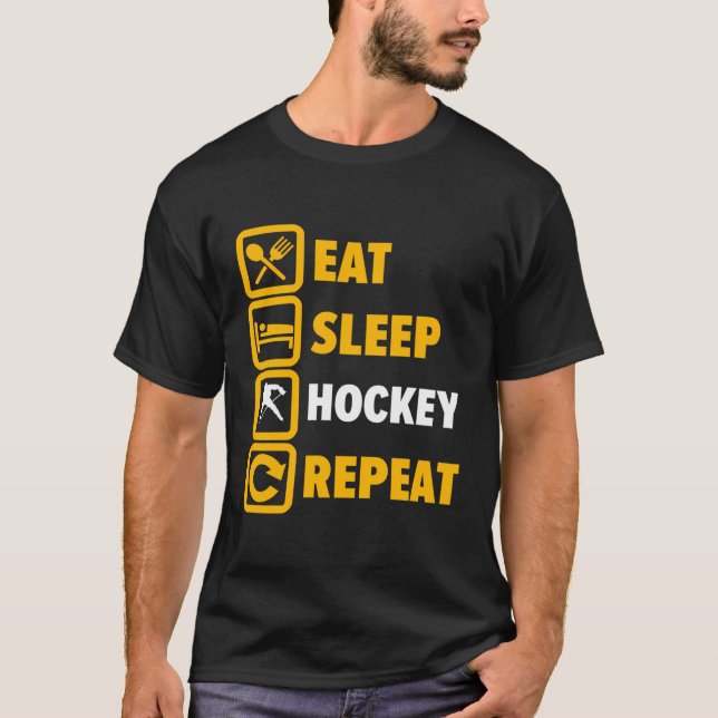 Eat Sleep Hockey Repeat - Hockey Player T-Shirt (Front)