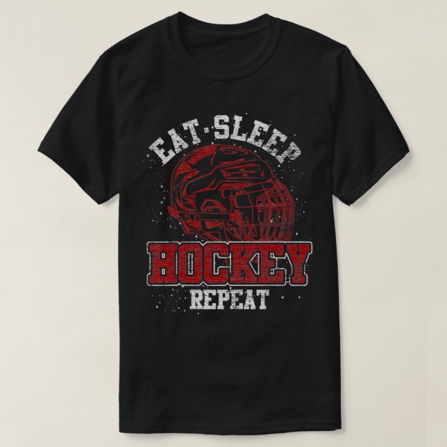 Eat Sleep Hockey Repeat Ice Hockey Goalie Gift Fun T-Shirt (Design Front)