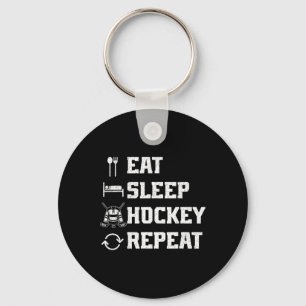 Eat Sleep Hockey Repeat Ice Hockey Player Puck Ice Key Ring