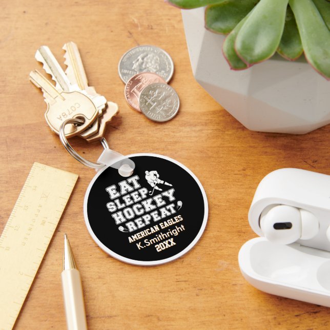 Eat Sleep Hockey Repeat  Key Ring (Desk)