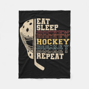 Eat Sleep Hockey Repeat Men Boys Kid Funny Ice Hoc Fleece Blanket