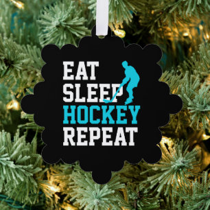 Eat Sleep Hockey Repeat Tree Decoration Card