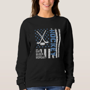 Eat Sleep Hockey Repeat US Flag Retro Funny Hockey Sweatshirt
