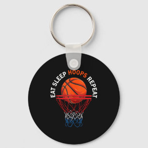Eat sleep hoops repeat basketball fan basketball key ring