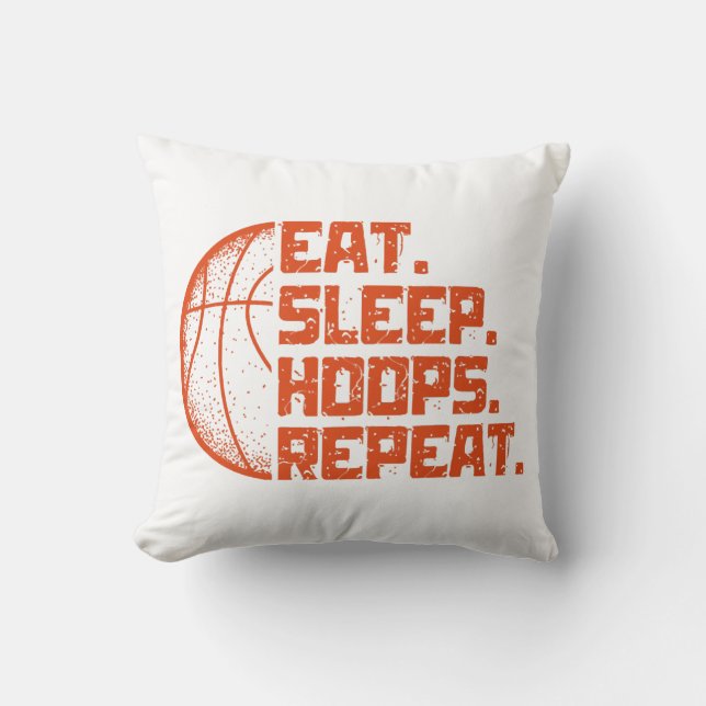 Eat Sleep Hoops Repeat Basketball Funny Quotes  Cushion (Front)