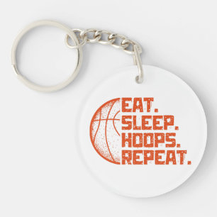 Eat Sleep Hoops Repeat Basketball Funny Quotes Key Ring