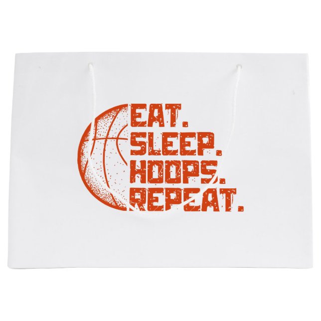 Eat Sleep Hoops Repeat Basketball Funny Quotes  Large Gift Bag (Front)