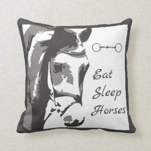 Eat Sleep Horses with Horse Sketch and Snaffle Bit Cushion