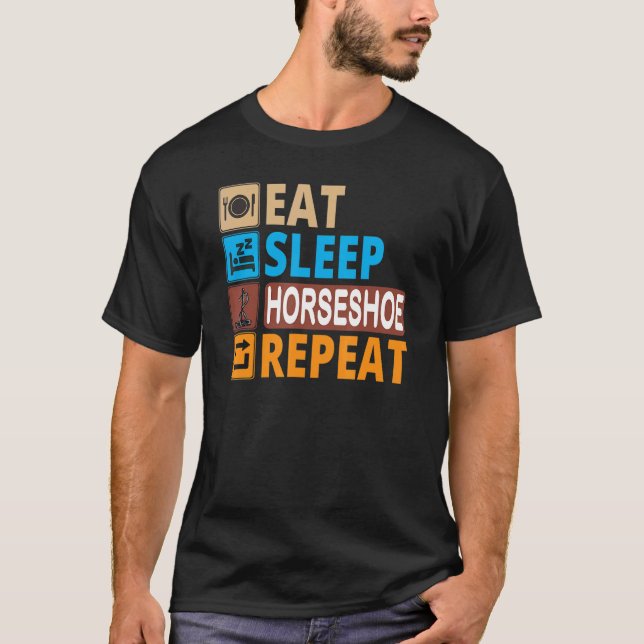Eat Sleep Horseshoe Repeat Throwing Pitching Throw T-Shirt (Front)