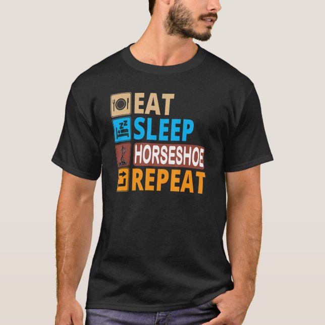 Eat Sleep Horseshoe Repeat Throwing Pitching Throw T-Shirt (Front)
