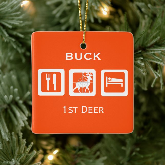 Eat Sleep Hunt First Deer Keepsake with your photo Ceramic Ornament (Tree)