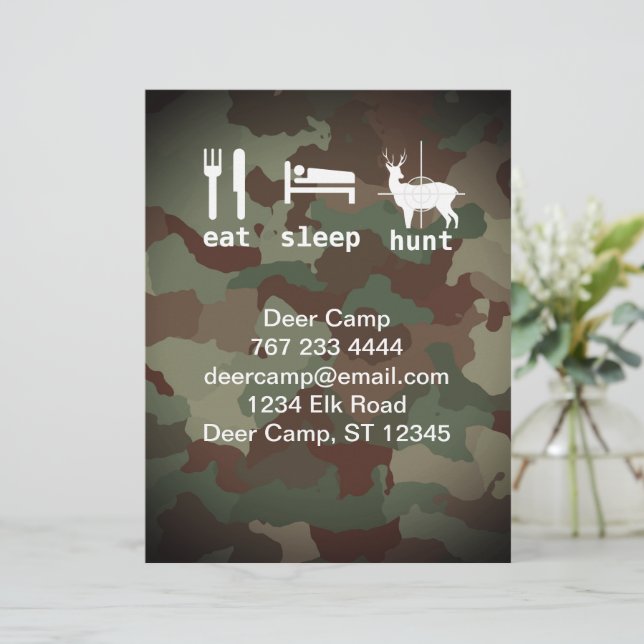 Eat Sleep Hunt Hunting Camouflage Invitations Custom Letterhead (Standing Front)