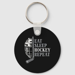 Eat Sleep Ice Hockey Repeat Funny Sport Player Men Key Ring