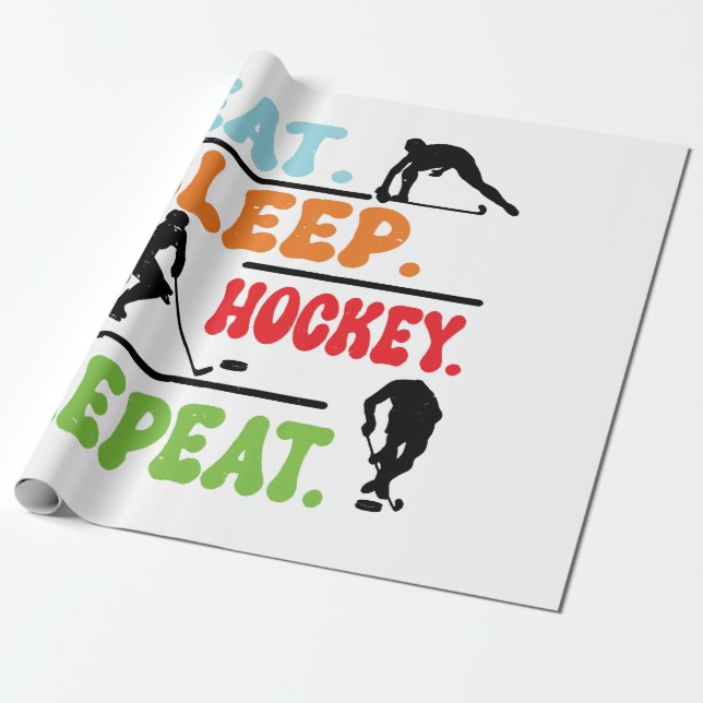 Eat Sleep Ice Hockey Repeat  Wrapping Paper (Unrolled)