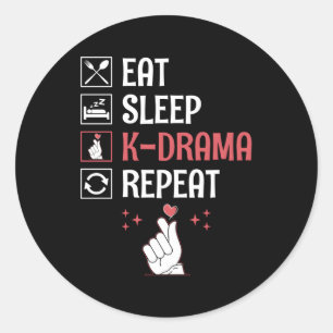Eat Sleep K-Drama Repeat Korean Drama Oppa Fingerh Classic Round Sticker
