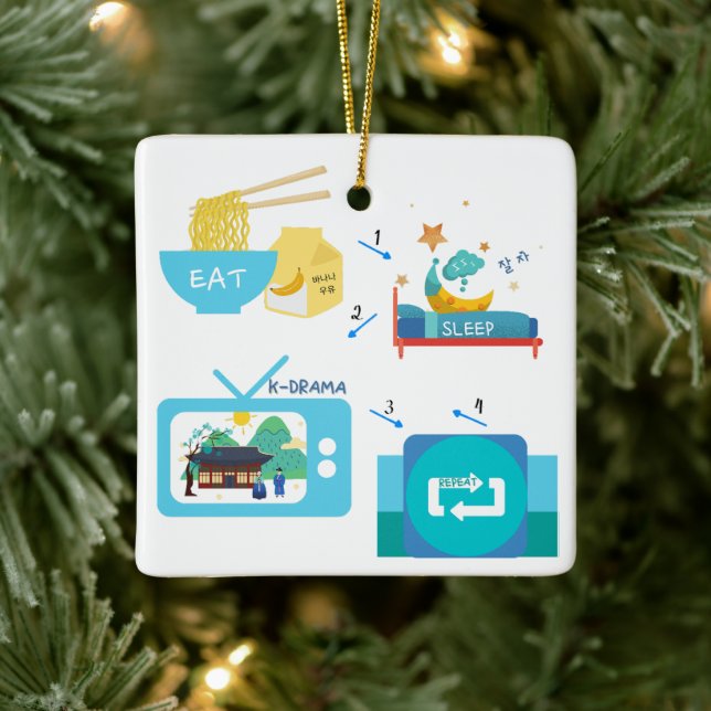 Eat Sleep K-Drama & Repeat (Personalise It) Cerami Ceramic Ornament (Tree)