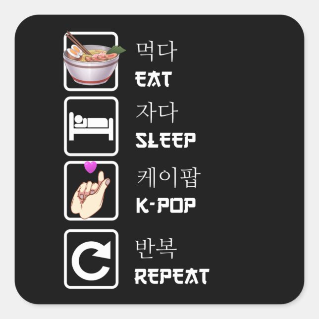 Eat Sleep K-Pop Repeat Music Kpop Fan Square Sticker (Front)