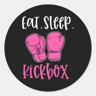 Eat Sleep Kickbox Pink Saying Quote Kickboxing Fig Classic Round Sticker