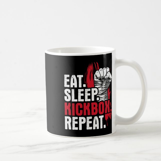 Eat Sleep Kickbox Repeat - Kickboxing Martial Arts Coffee Mug (Right)