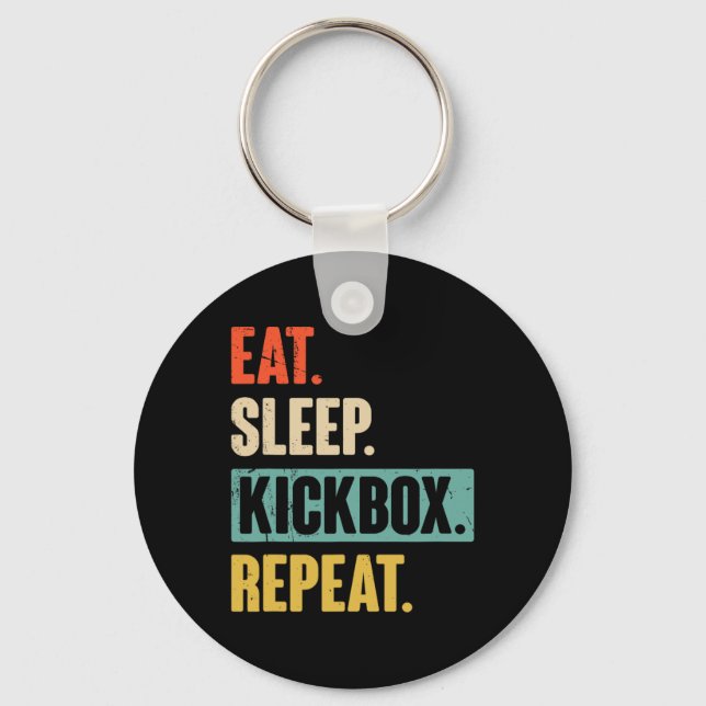 Eat Sleep Kickbox Repeat Retro Kickboxing Boxing G Key Ring (Front)