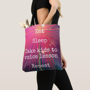 “Eat. Sleep. Kids to Voice. Repeat.” quote pink Tote Bag