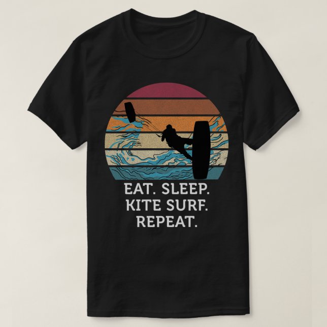 Eat Sleep Kitesurf Repeat Retro Vintage Sunset Bea T-Shirt (Design Front)