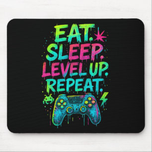 Eat Sleep Level Up Repeat Funny Gamer Video Game Mouse Pad