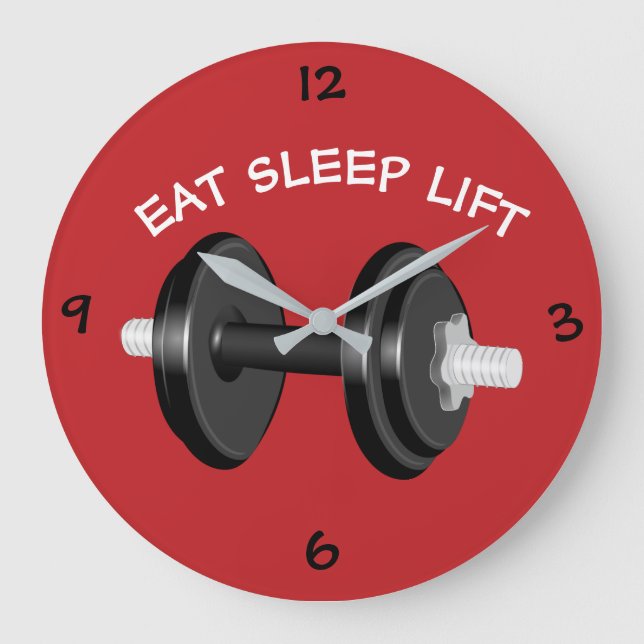 Eat Sleep Lift Barbell Workout Large Clock (Front)