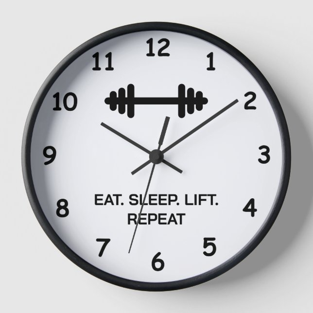 Eat Sleep Lift Repeat gym clock for fitness room (Front)