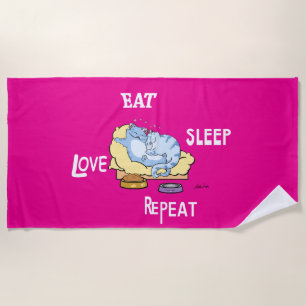 Eat Sleep Love Repeat Cats Beach Towel
