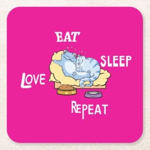 Eat Sleep Love Repeat Cats Square Paper Coaster