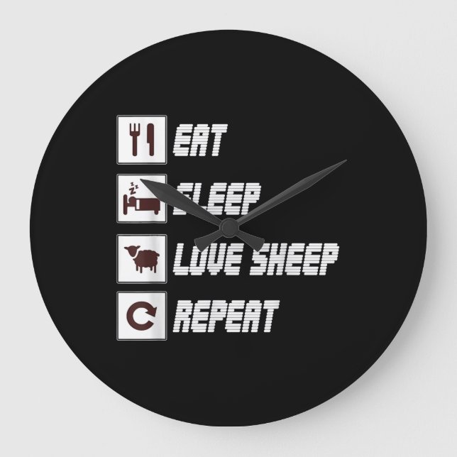 Eat sleep love sheep repeat | Funny Quotes Gift Large Clock (Front)