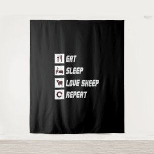 Eat sleep love sheep repeat   Funny Quotes Gift Tapestry