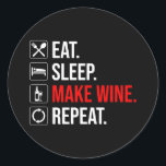 Eat. Sleep. Make Wine. Repeat Classic Round Sticker<br><div class="desc">Eat. Sleep. Make Wine. Repeat. This wine making accessory would make a great winemaker gift for anyone who's a wine lover and loves to make their own wine. Great for a wine maker who loves home brewing wine from grapes as a hobby. Do you love to make your own wine...</div>