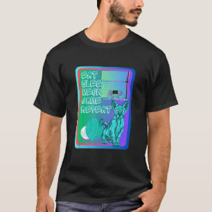 Eat sleep meow game repeat blue sphynx cat and con T-Shirt