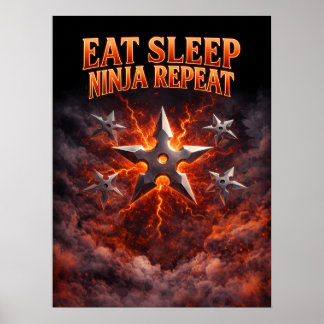 Eat Sleep Ninja Repeat Art Poster