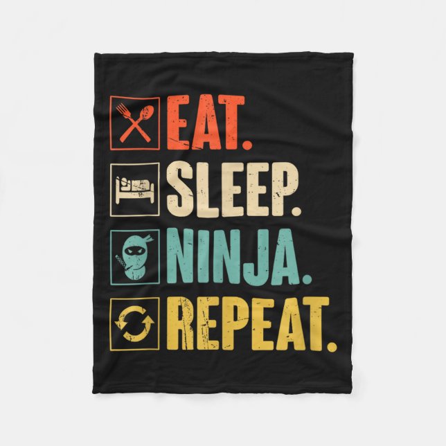 Eat Sleep Ninja Repeat Funny Martial Ninja Fleece Blanket (Front)