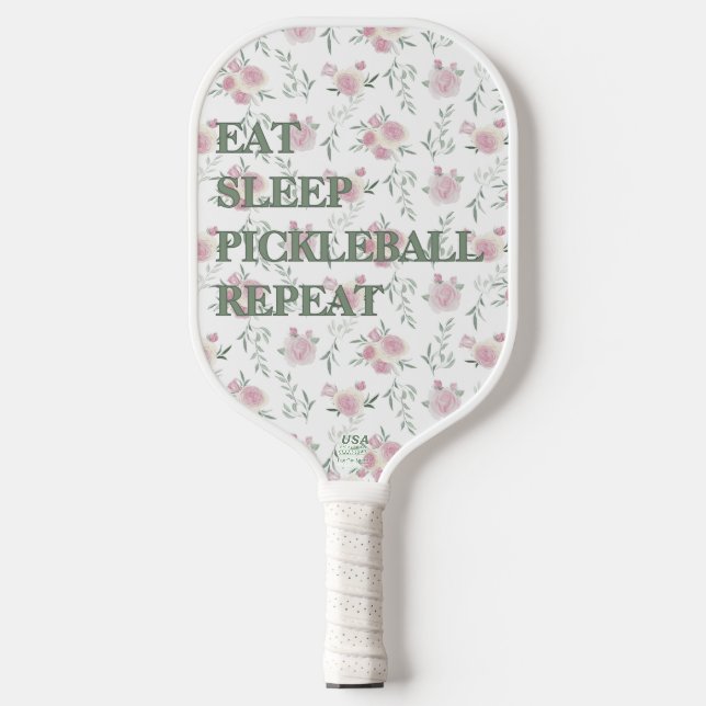 Eat Sleep Pickleball Repeat Floral Girly Paddle (Front)