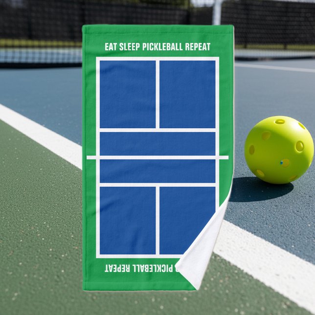 Eat sleep pickleball repeat funny blue green court hand towel (pickleball towel)