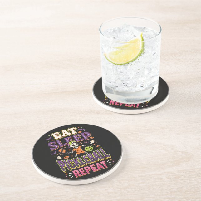 Eat Sleep Pickleball Repeat Pickleball Coaster (Side)