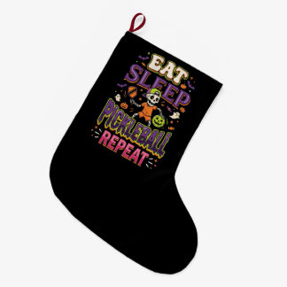 Eat Sleep Pickleball Repeat Pickleball Large Christmas Stocking