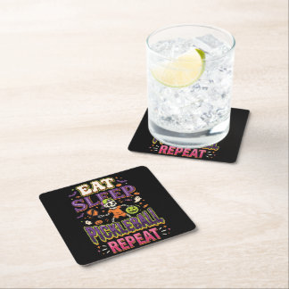 Eat Sleep Pickleball Repeat Pickleball Square Paper Coaster
