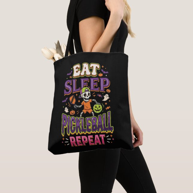 Eat Sleep Pickleball Repeat Pickleball Tote Bag (Close Up)