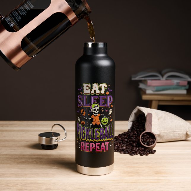 Eat Sleep Pickleball Repeat Pickleball Water Bottle (Coffee (Rotated))