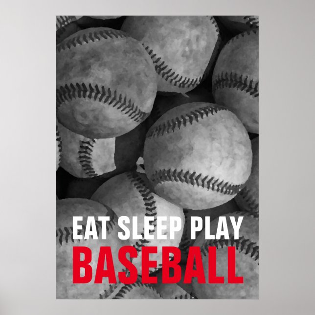 Eat Sleep Play Baseball Black & White Poster (Front)