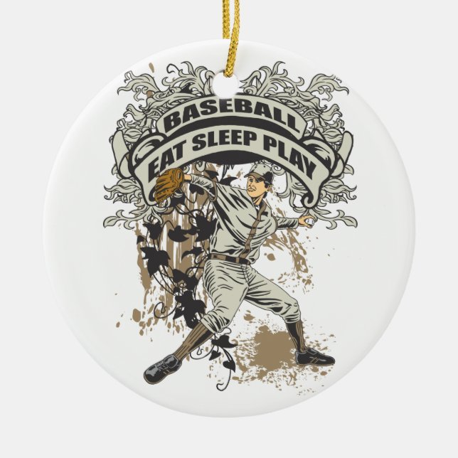 Eat, Sleep, Play Baseball Ceramic Tree Decoration (Front)