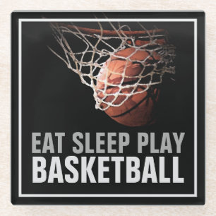 Eat Sleep Play Basketball Artwork Motivational Glass Coaster