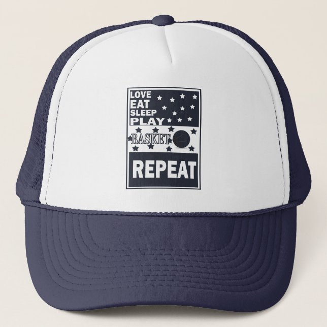 eat sleep play basketball repeat trucker hat (Front)